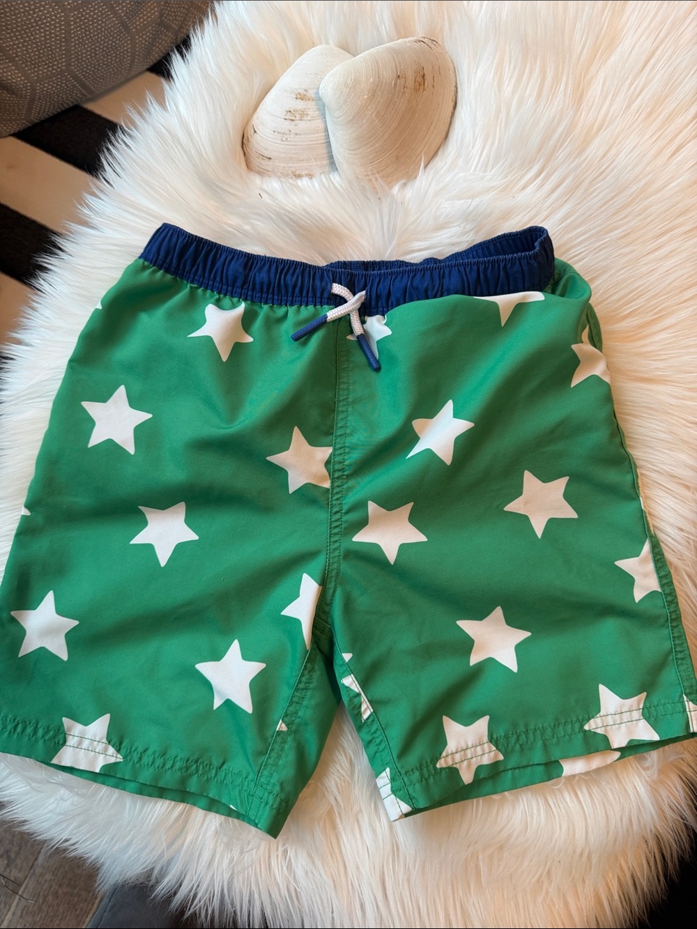 Mini Boden Green Star Print Kids Swim Shorts